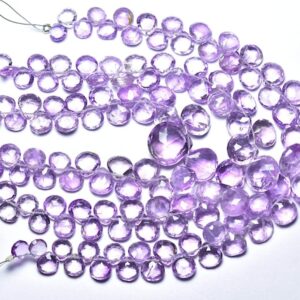 Superb Pink Amethyst Briolette Beads - 7 Inches - Natural Beautiful Faceted Pink Amethyst Heart Briolettes - Size Is 6- 9 Mm #2346