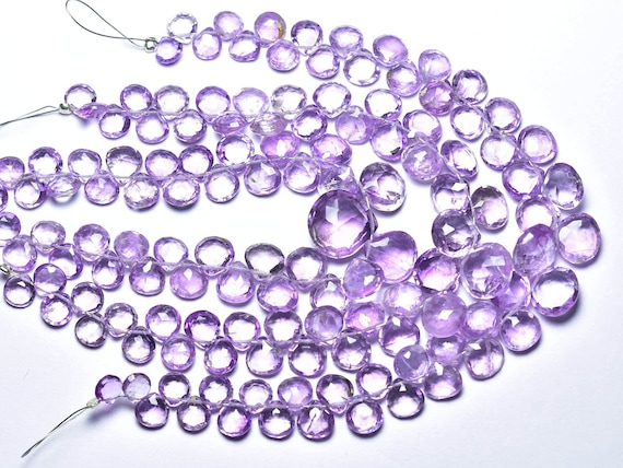 Superb Pink Amethyst Briolette Beads - 7 Inches - Natural Beautiful Faceted Pink Amethyst Heart Briolettes - Size Is 6- 9 Mm #2346