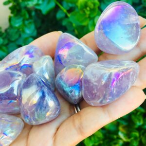 Tumbled Aura Amethyst Quartz Crystal: White Lilac Rainbow Stone