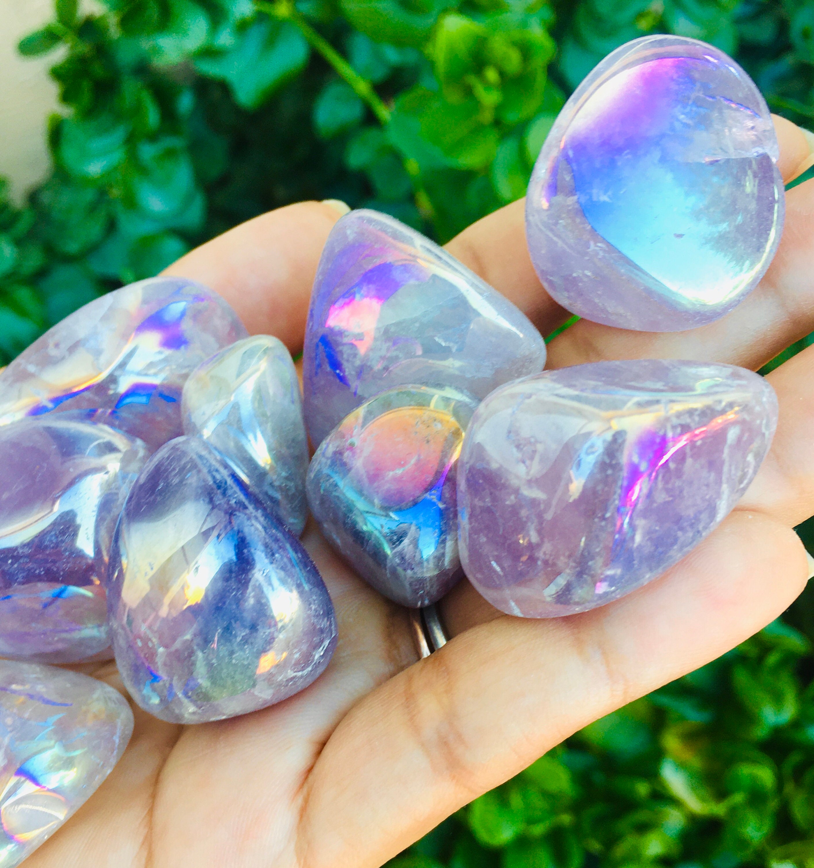 Tumbled Aura Amethyst Quartz Crystal: White Lilac Rainbow Stone