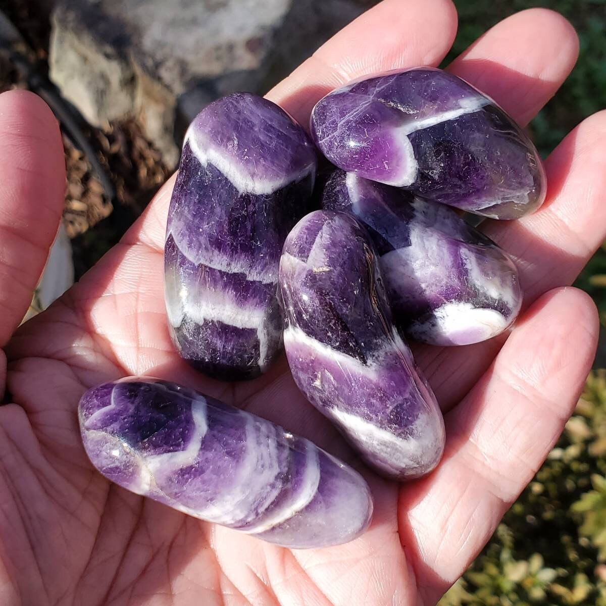 Chevron Amethyst - Large Tumbled - Amethyst Gemstone - Amethyst Crystal - Third Eye Chakra - Crown Chakra -meditation Stone -spiritual Stone