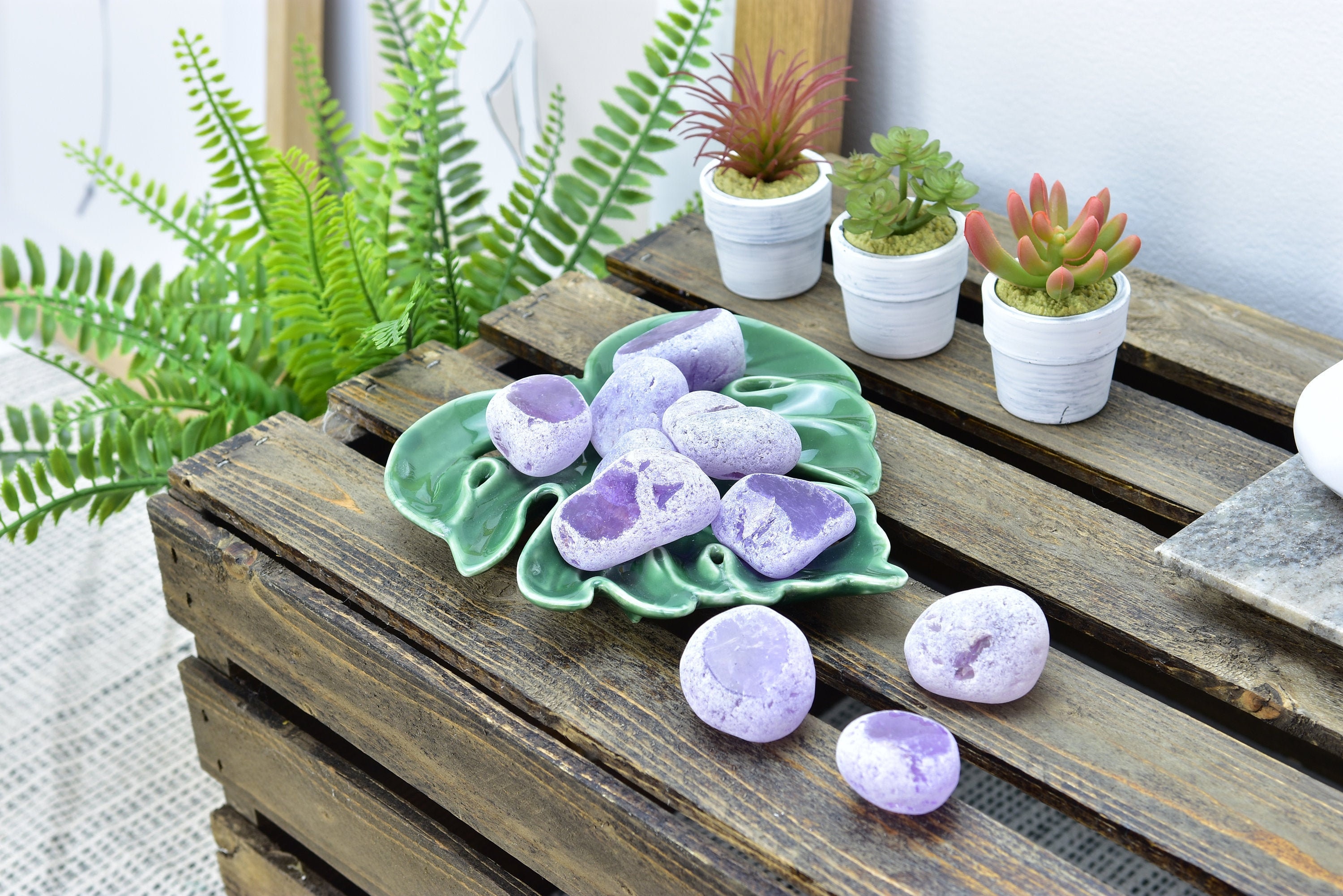 Amethyst Crystal Seer Stone X 3 Pieces : Tumbled Ema Egg, Healing Crystal