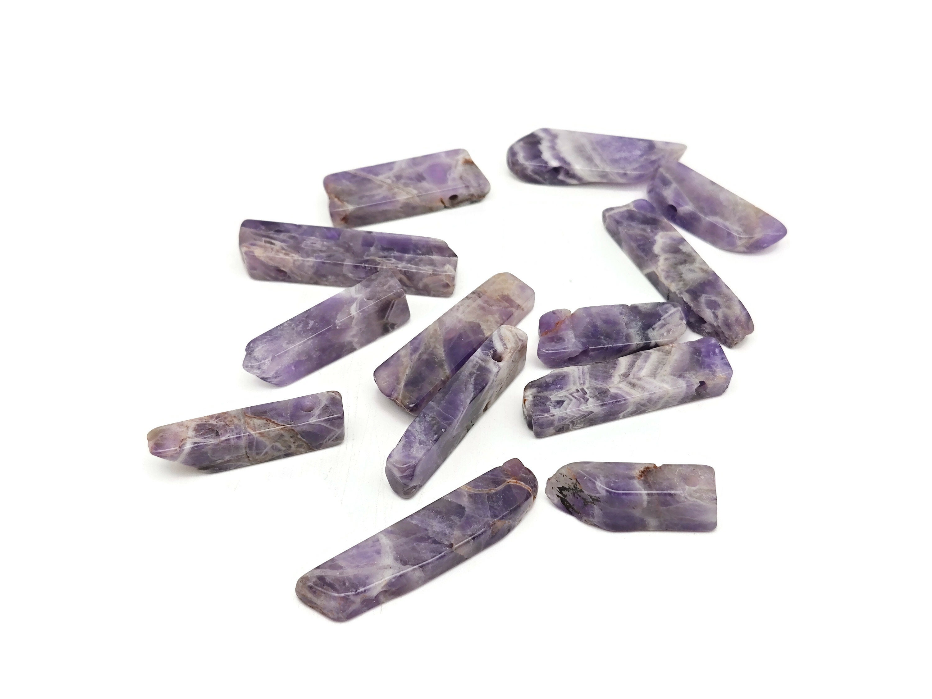 Dream Amethyst Drilled Tumbled Stones - Rectangle Hole Tumbled Stone - Making Jewelry Cytsals - Bulk Stones - Nc1657