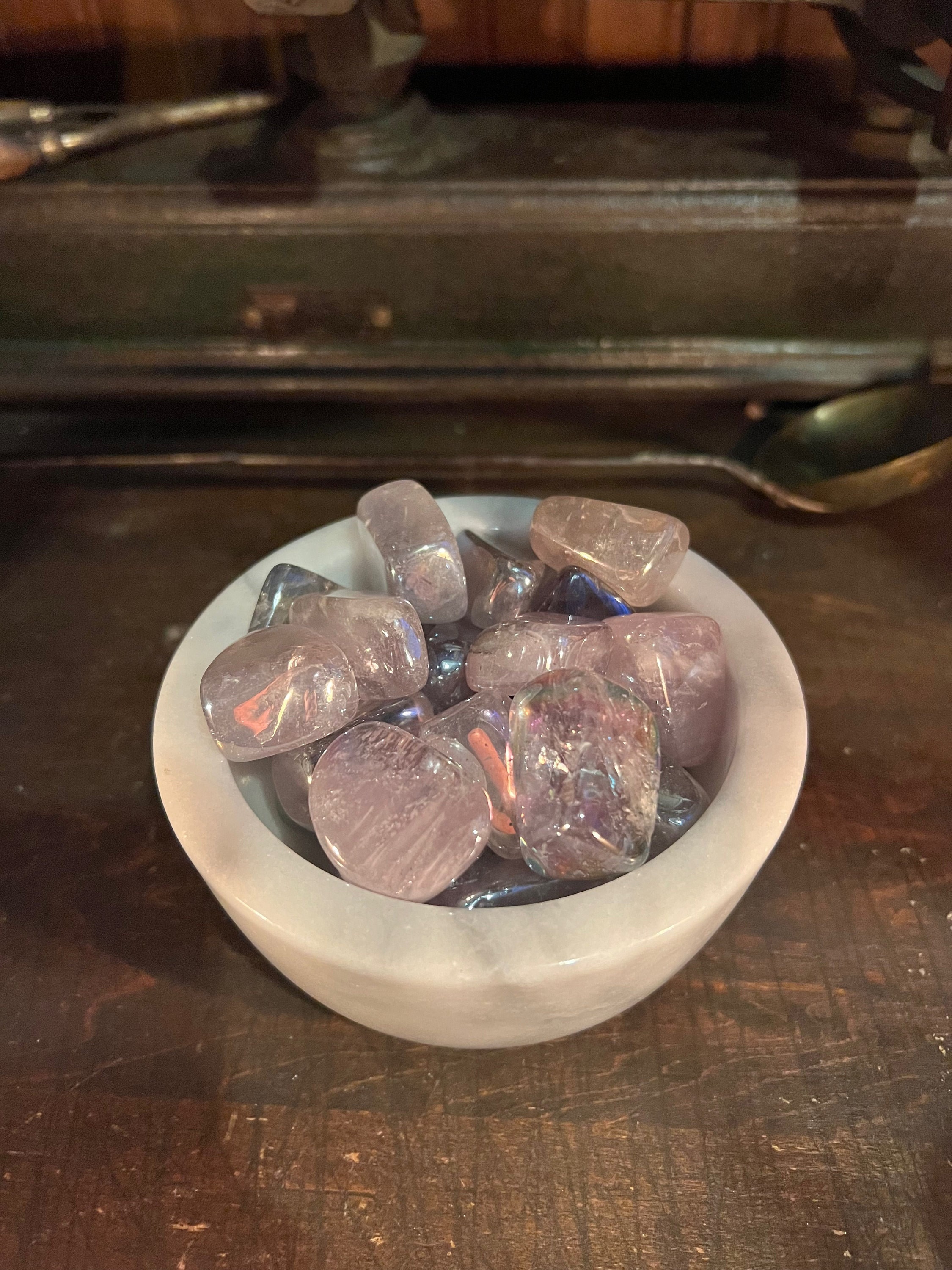 Rainbow Aura Amethyst Tumble Stone: Crown Chakra Crystal