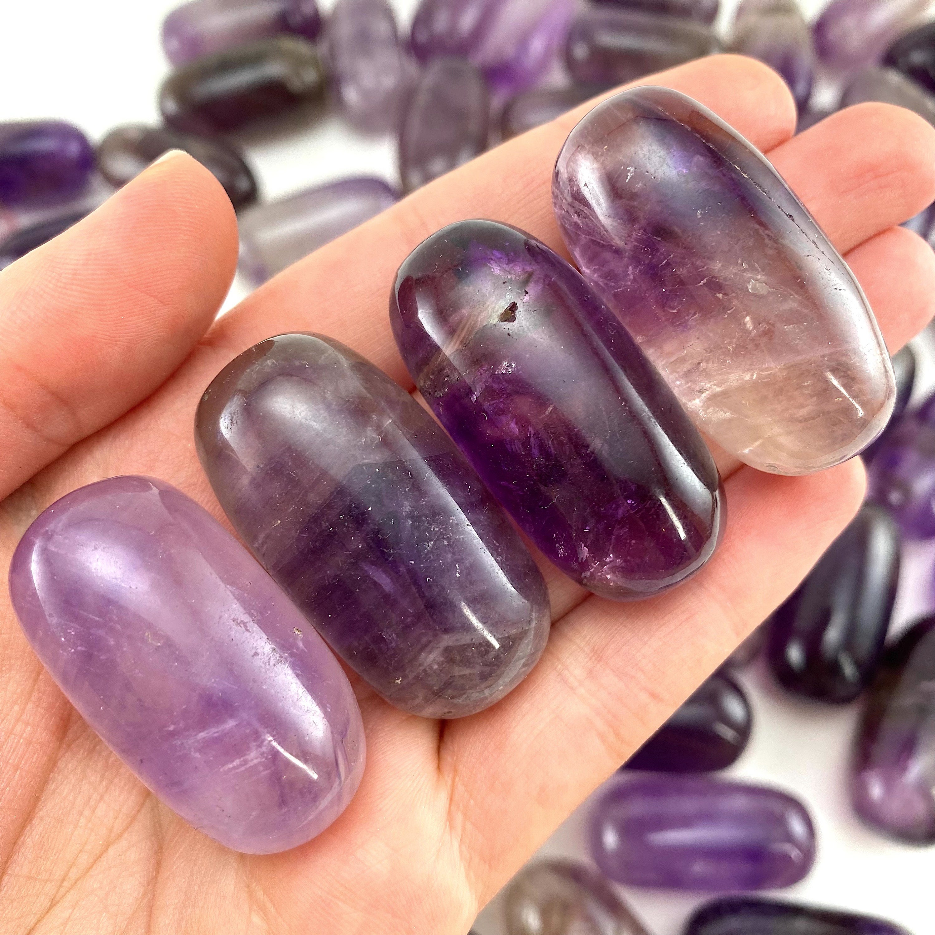 Amethyst Worry Stone , Purple Polished Tumbled Crystal Lingam (crown Chakra)