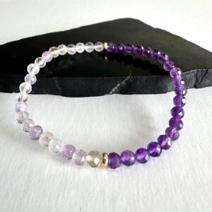 Amethyst & Ametrine Beaded Stretch Bracelet, Handmade Gemstone Artisan Everyday Bracelet