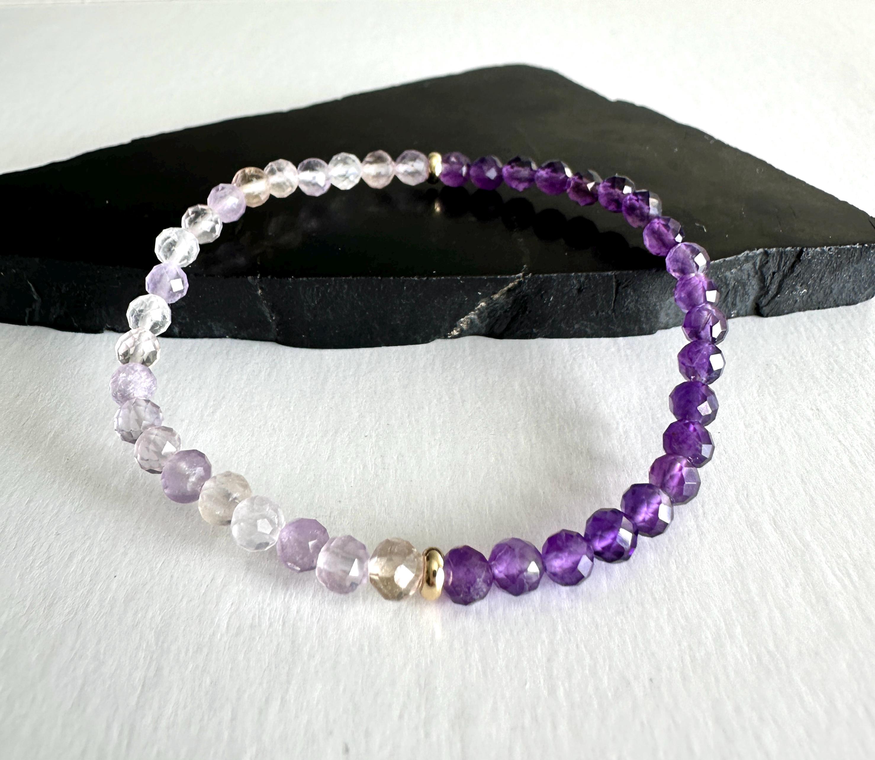 Amethyst & Ametrine Beaded Stretch Bracelet, Handmade Gemstone Artisan Everyday Bracelet Amethyst & Ametrine Beaded Stretch Bracelet, Handmade Gemstone Artisan Everyday Bracelet