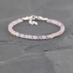 Ametrine Beaded Bracelet In Sterling Silver, Gold Or Rose Gold Filled, Dainty Boho Stacking Bracelet With 4mm Faceted Beads