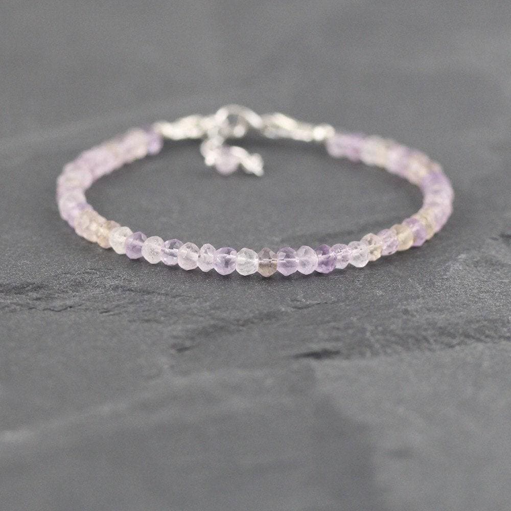 Ametrine Beaded Bracelet In Sterling Silver, Gold Or Rose Gold Filled, Dainty Boho Stacking Bracelet With 4mm Faceted Beads