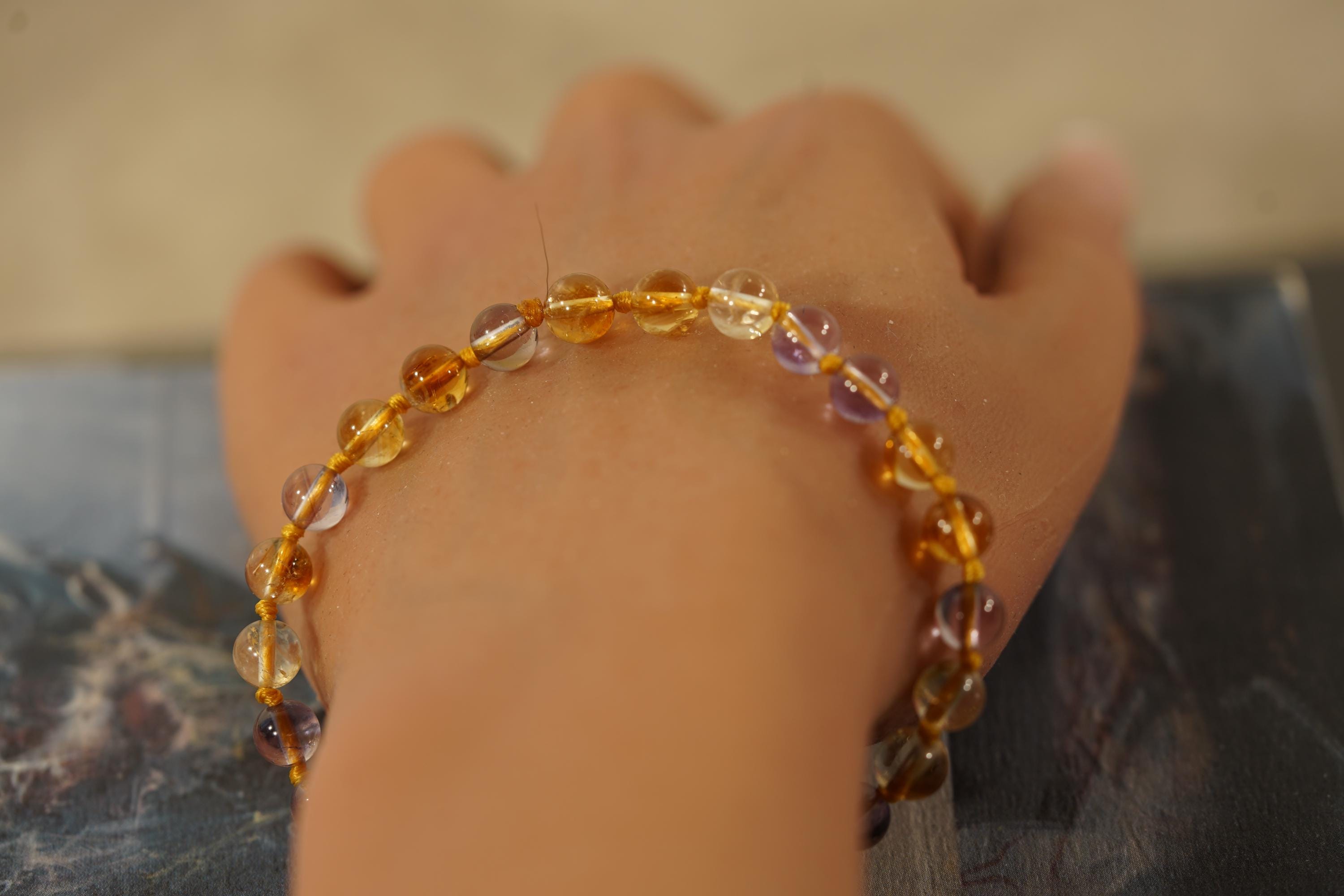 Claspless Ametrine Bracelet • Natural Ametrine Bracelet • 8mm • Citrine And Amethyst Roll-on-citrine-bracelet • Abundance Bracelet • Ag5044