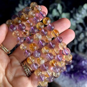 Ametrine Crystal Bracelet: Citrine & Amethyst Gemstone Jewelry, 8mm