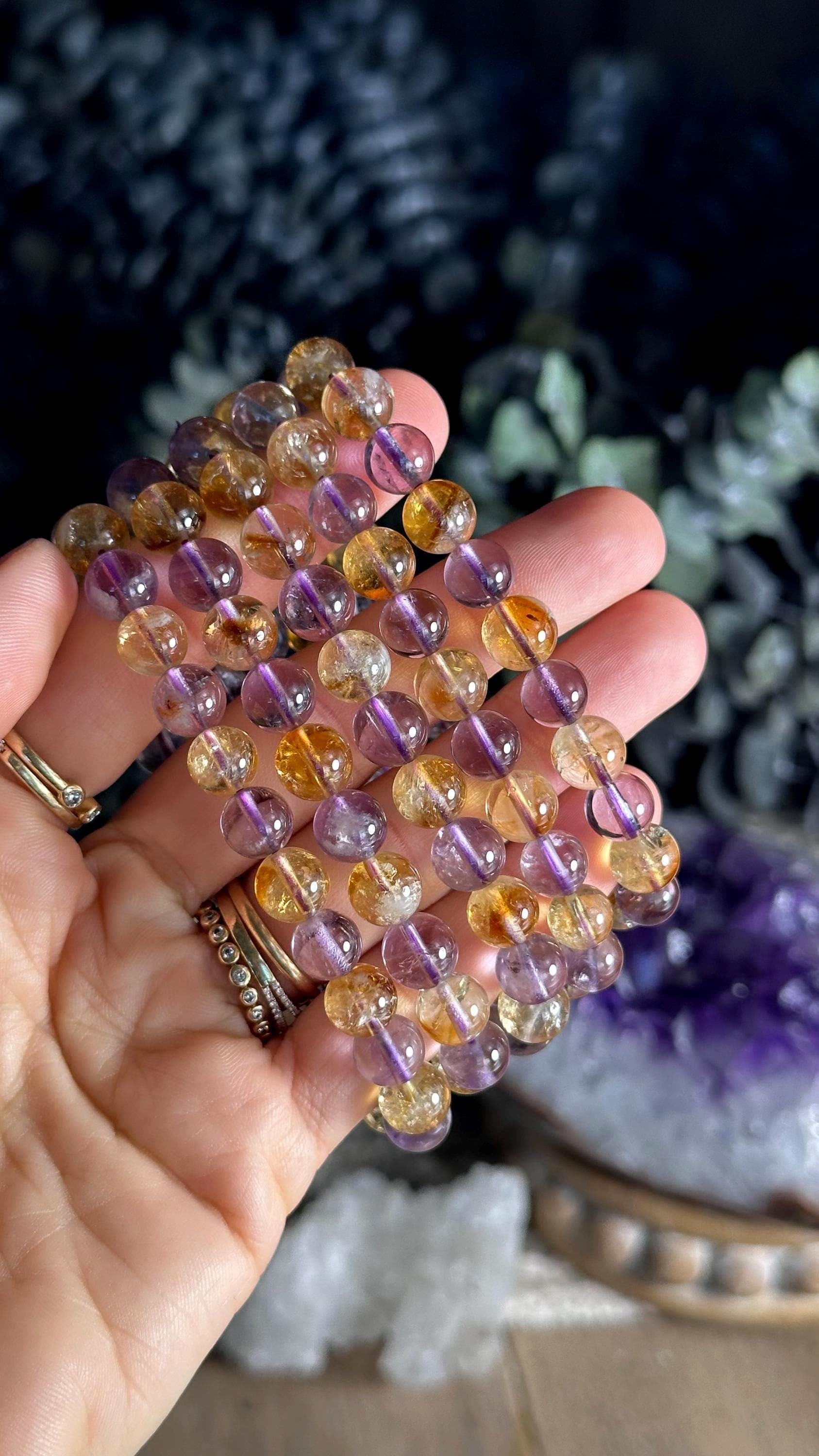 Ametrine Crystal Bracelet: Citrine & Amethyst Gemstone Jewelry, 8mm