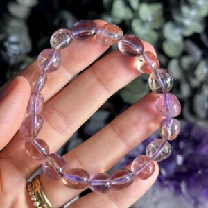 Ametrine Crystal Tumbled Stretch Bracelet Amethyst and Citrine