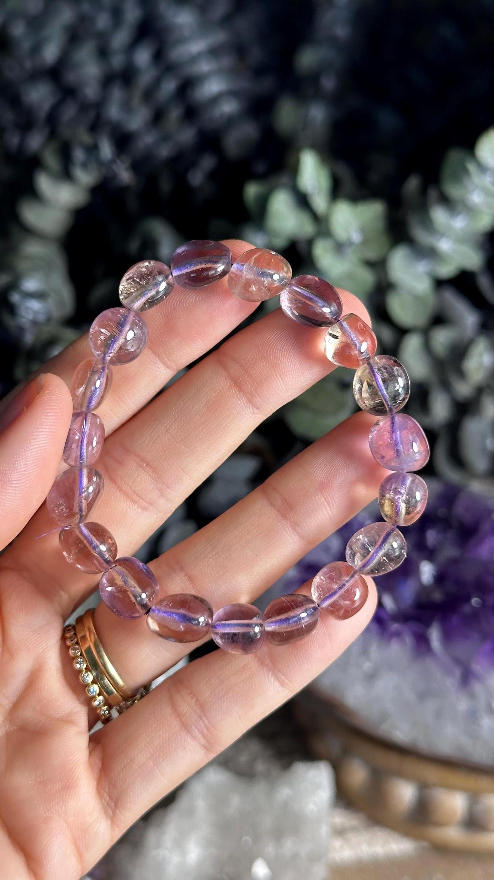 Ametrine Crystal Tumbled Stretch Bracelet Amethyst And Citrine Ametrine Crystal Tumbled Stretch Bracelet Amethyst And Citrine