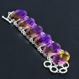 Faceted Ametrine Bracelet: 925 Sterling Silver Adjustable Chain