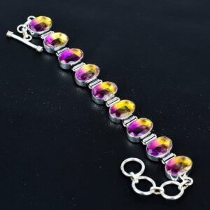 Faceted Ametrine Bracelet: 925 Sterling Silver Adjustable Gemstone Jewelry