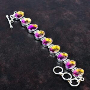 Faceted Ametrine Bracelet, 925 Sterling Silver Adjustable Chain