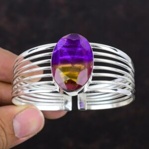 Faceted Ametrine Bangle: Handmade 925 Sterling Silver Adjustable Cuff