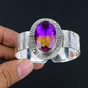Faceted Ametrine Cuff Bracelet: Handmade 925 Sterling Silver Bangle