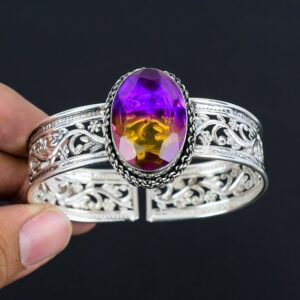 Faceted Ametrine Cuff Bracelet: Handmade 925 Sterling Silver Adjustable Bangle