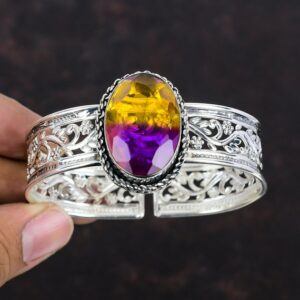 Faceted Ametrine Gemstone Bangle: Handmade 925 Sterling Silver Cuff