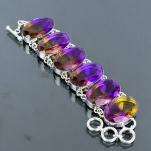 Faceted Ametrine Bracelet: Handmade 925 Sterling Silver Adjustable Jewelry