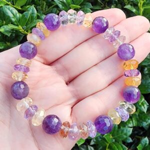 Ametrine Gemstone Bracelet, Amethyst Gemstone Bracelet, Pretty Purple and Yellow Stretchy Bracelet, 7.5 Inch Bracelet, Handmade Bracelet
