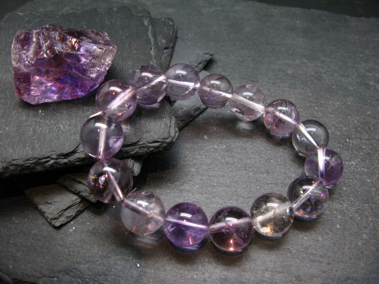 Ametrine Genuine Bracelet ~ 7.5 Inches  ~ 15mm Round Beads