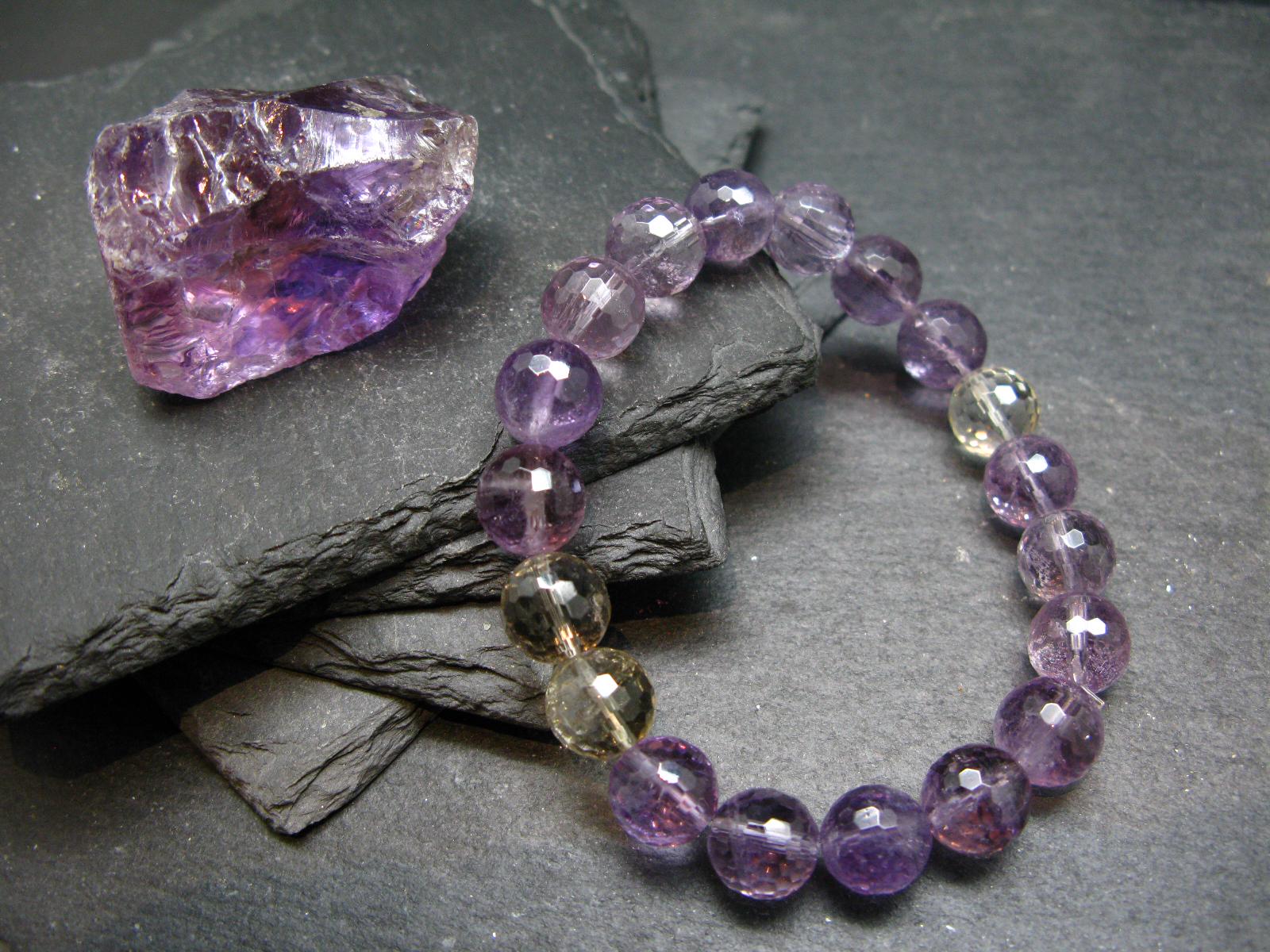 Ametrine Genuine Bracelet ~ 7 Inches  ~ 10mm Facetted Beads