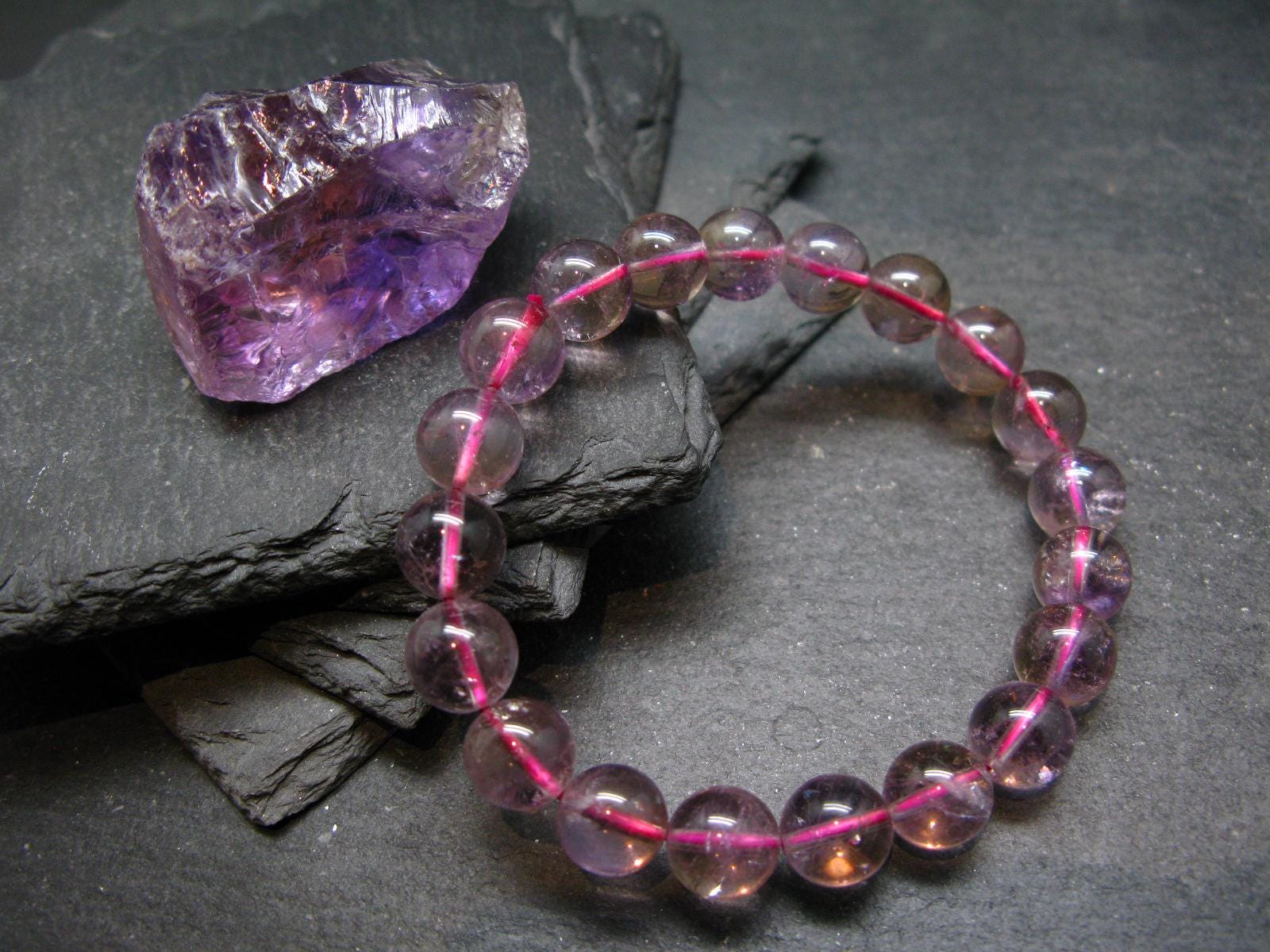 Ametrine Genuine Bracelet ~ 7 Inches  ~ 10mm Round Beads