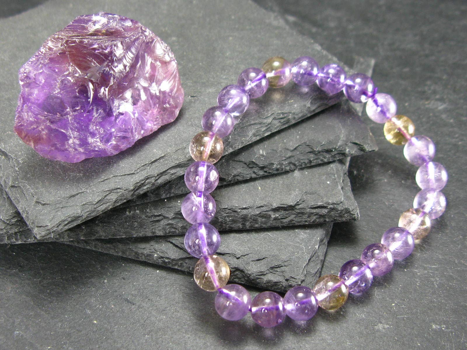 Ametrine Genuine Bracelet ~ 7 Inches  ~ 8mm Round Beads