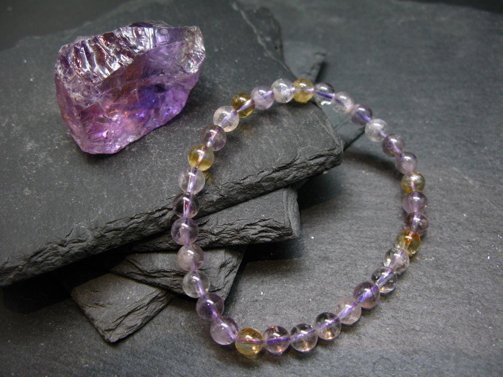 Ametrine Genuine Bracelet ~ 7 Inches  ~ 6mm Round Beads