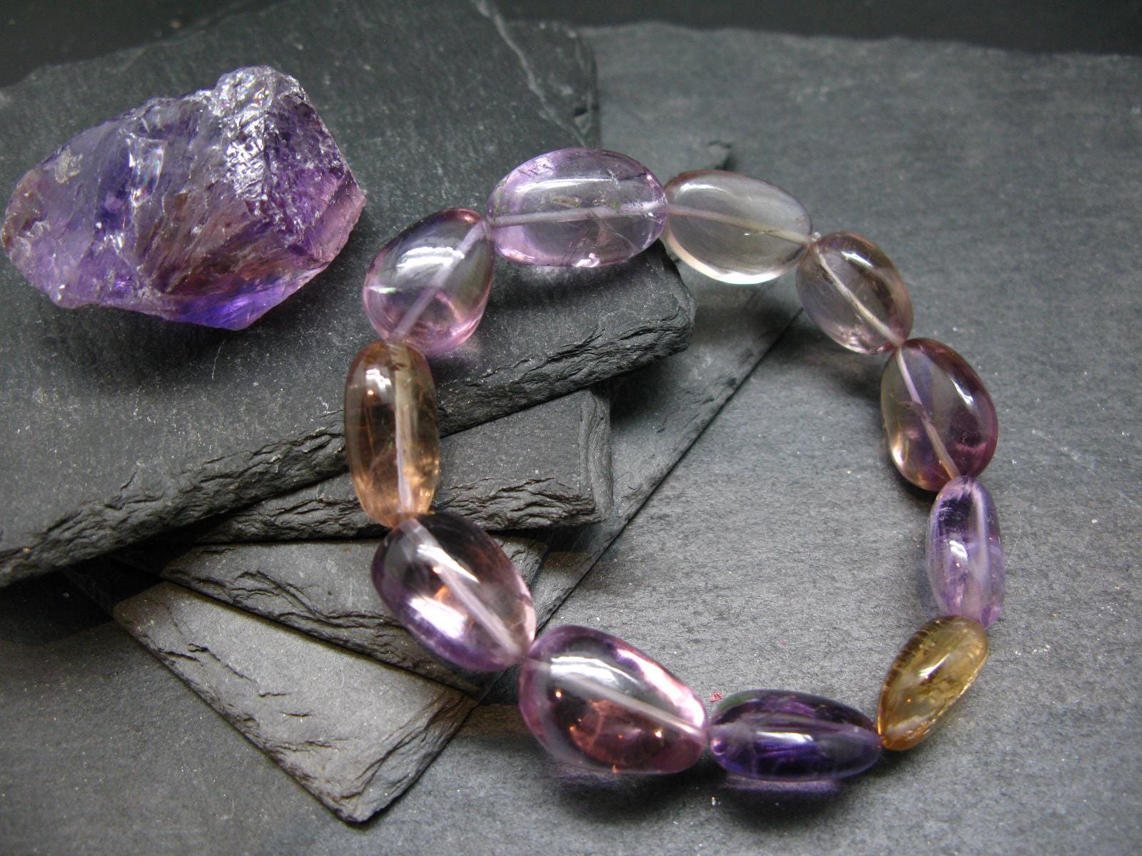 Ametrine Genuine Bracelet ~ 7 Inches  ~ 18mm Tumbled Beads