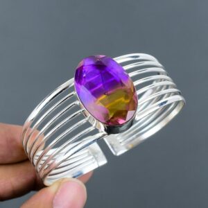 Handmade Ametrine Cuff Bracelet: Faceted Gemstone, 925 Sterling Silver