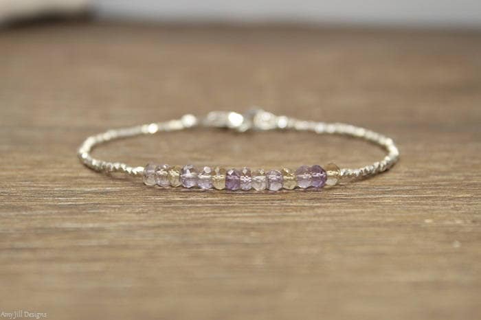 Ametrine Bracelet, Hill Tribe Silver Beads, Fine Silver, Ametrine Jewelry,stacking Gemstone Bracelet