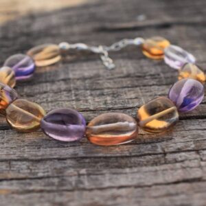 Natural Ametrine Bracelet 925 Sterling Silver, Purple Gold Gemstone Beaded Bracelet, Dainty Healing Jewelry Gift For Her