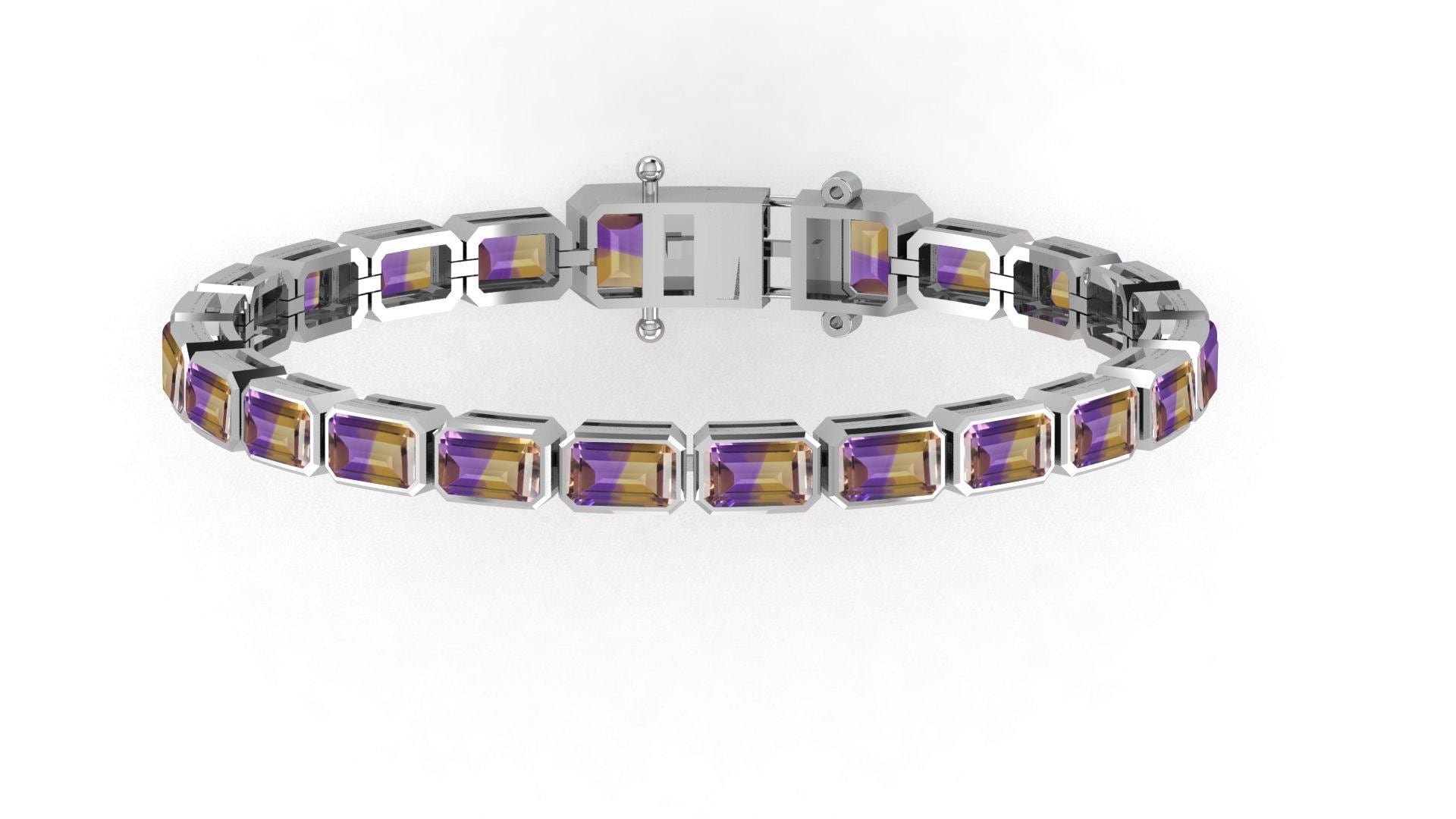 Natural Ametrine Tennis Bracelet , 925 Sterling Silver Ametrine Bracelet , Bio-colour Ametrine Bracelet , Handmade Bracelet , Gifts For Her