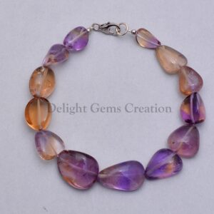 Ametrine Tumble Bead Bracelet, Purple Yellow Gemstone Jewelry