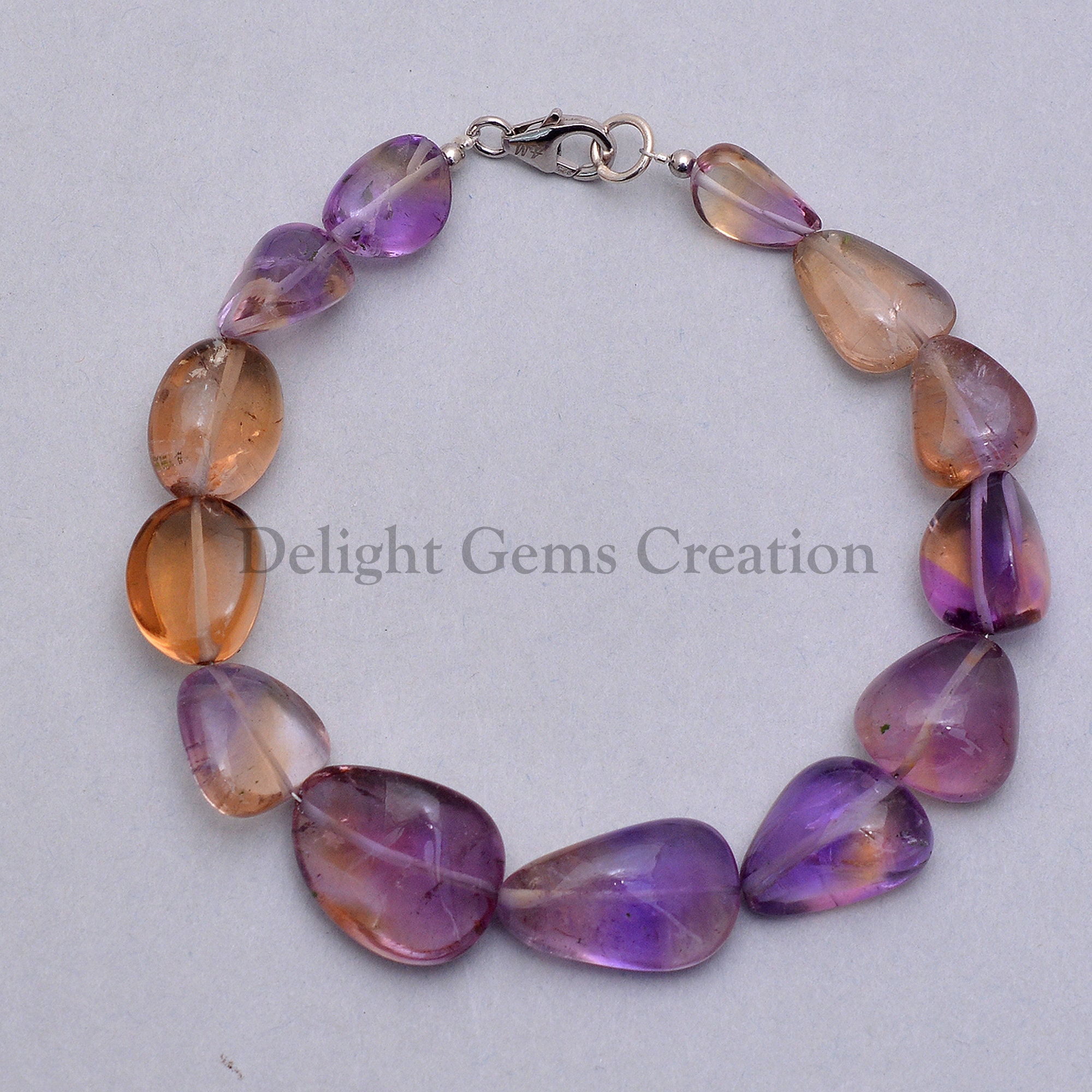 Ametrine Tumble Bead Bracelet, Purple Yellow Gemstone Jewelry