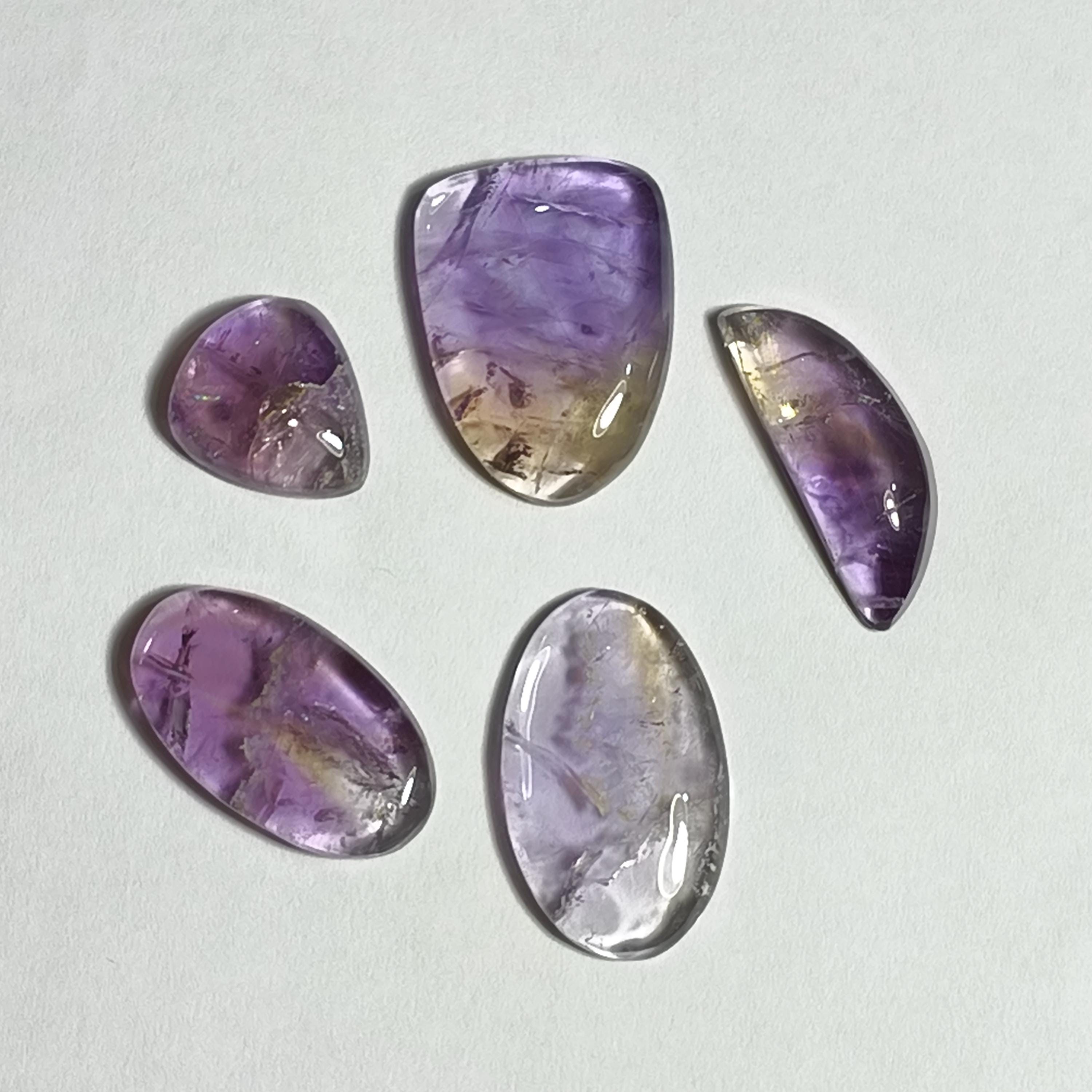 Ametrine Gemstone Cabochon Lot, 109 Cts, Jewelry Making, 5pcs