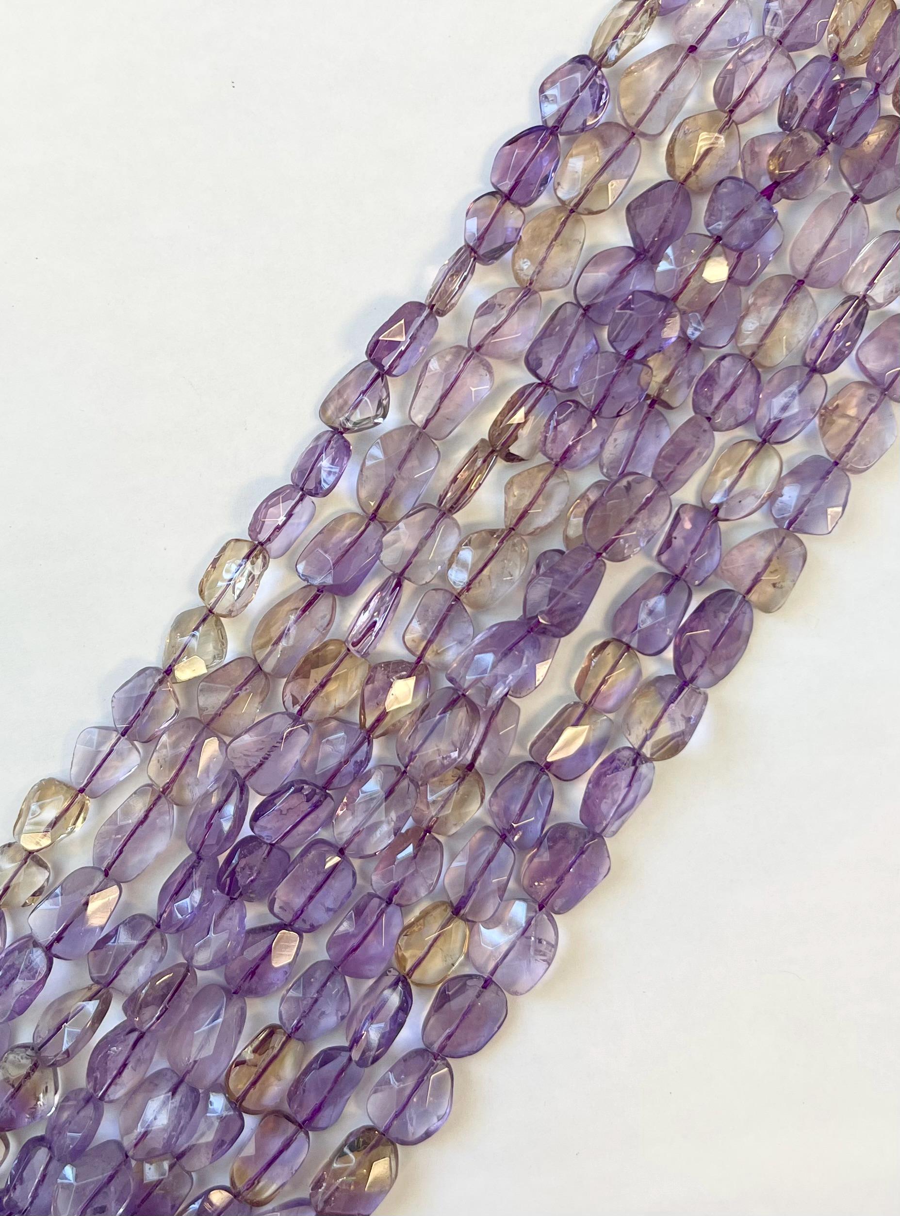 Ametrine (10-16)x(9-10)x5mm Faceted Nugget Gemstone Bead -15.5 Inch Strand