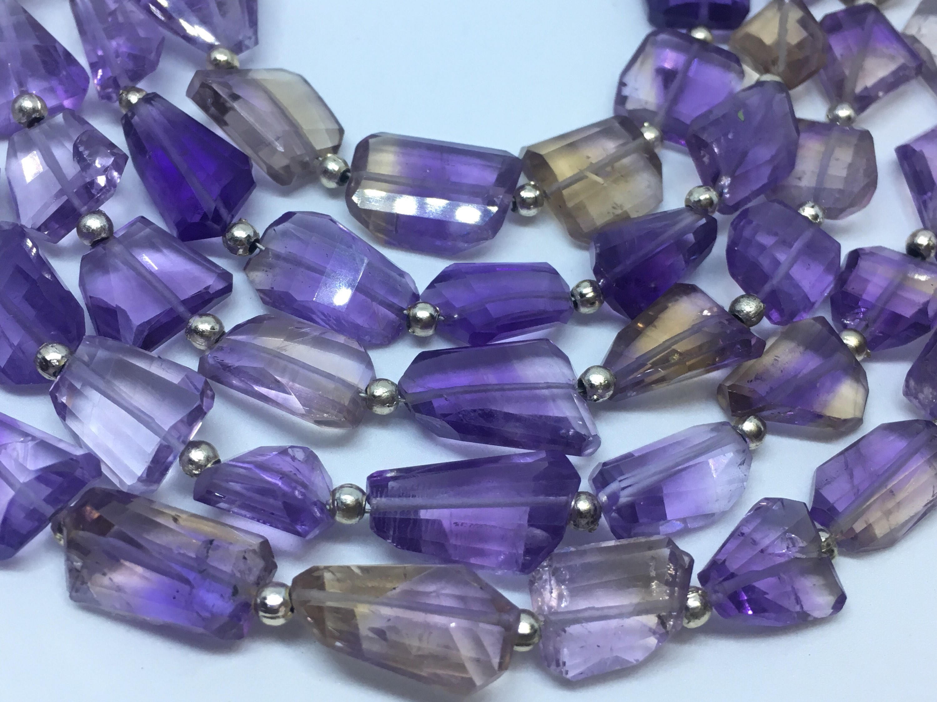 10% Off- Natural Ametrine Faceted Nuggets Gemstone Beads, 10 Mm Purple Ametrine Tumbled Shape Bead, 10 Pieces In A Strand For Making Jewelry
