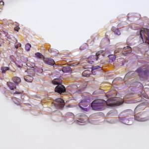 Aaa Natural Ametrine Smooth Uneven Shape Nuggets Beads, 7-14 Mm Ametrine Tumble Beads, 18 Inch+ Fish Lock Smooth Ametrine Nuggets Necklace