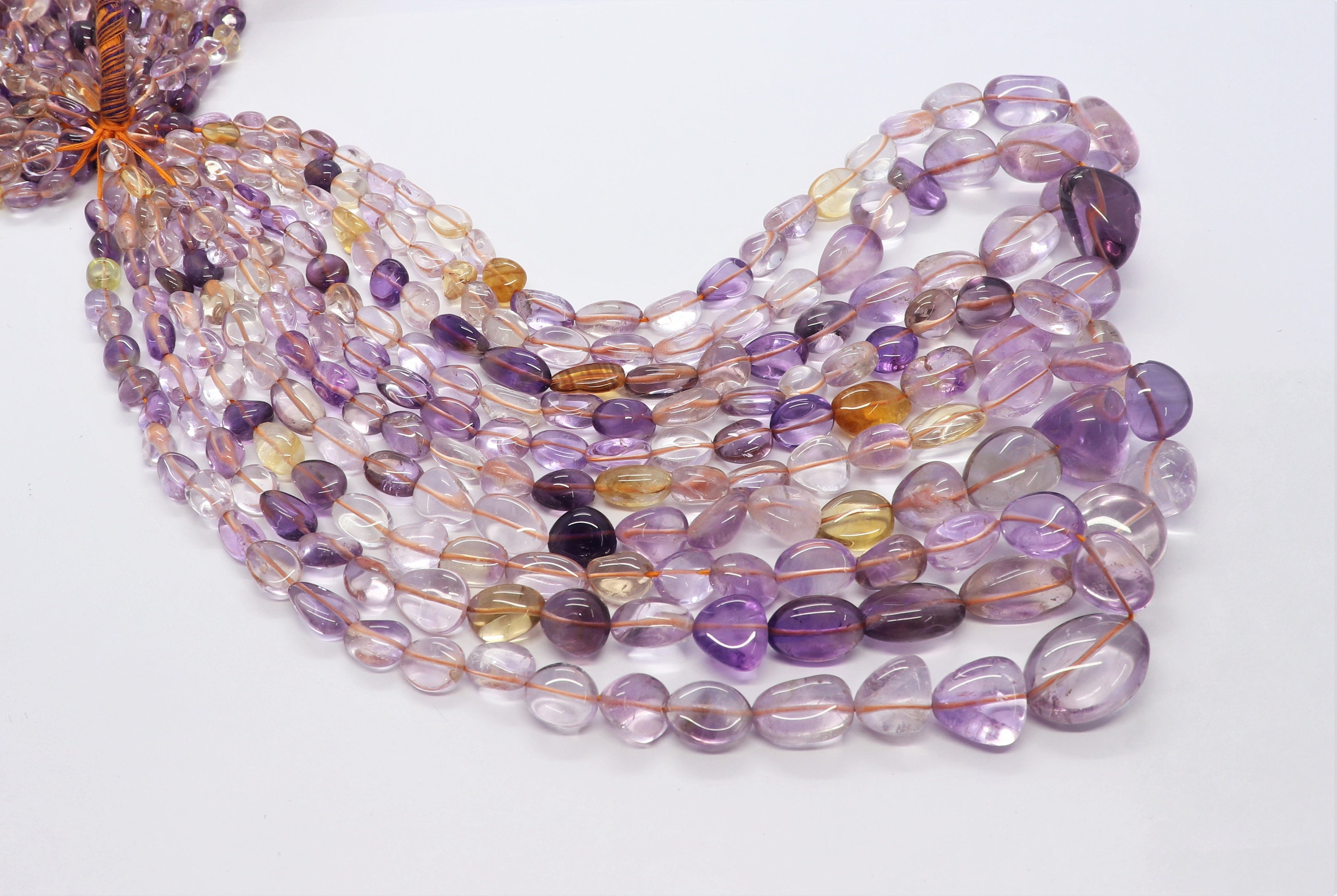 Aaa Natural Ametrine Smooth Uneven Shape Nuggets Beads, 7-14 Mm Ametrine Tumble Beads, 18 Inch+ Fish Lock Smooth Ametrine Nuggets Necklace