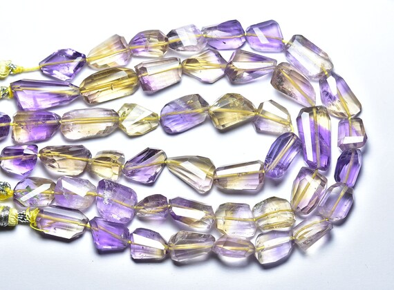 Beautiful Bi Ametrine Nugget Beads - 9 Inches - Natural Ametrine Faceted Nuggets Bi Ametrine Finest Quality - Size Is 12- 17mm #2321