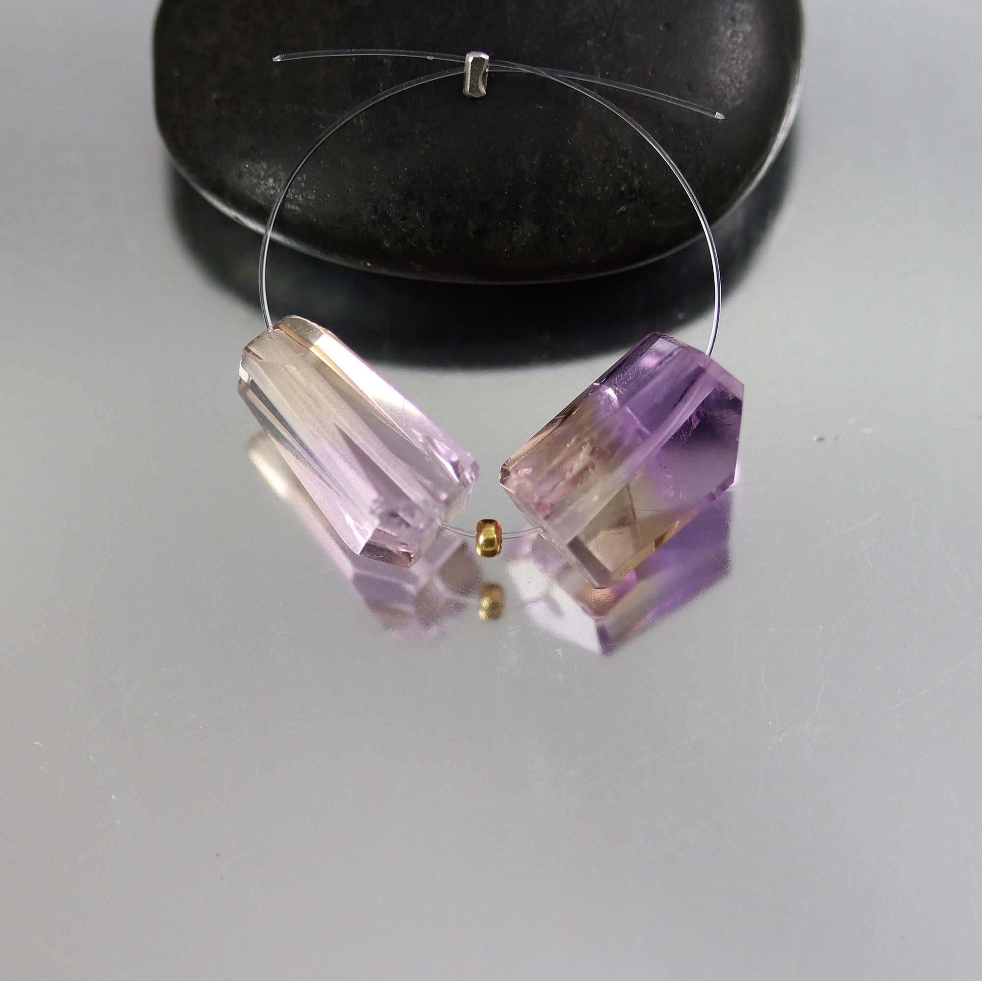 Bolivian Ametrine Faceted Nugget Beads - Pair - 14 X 9 Mm