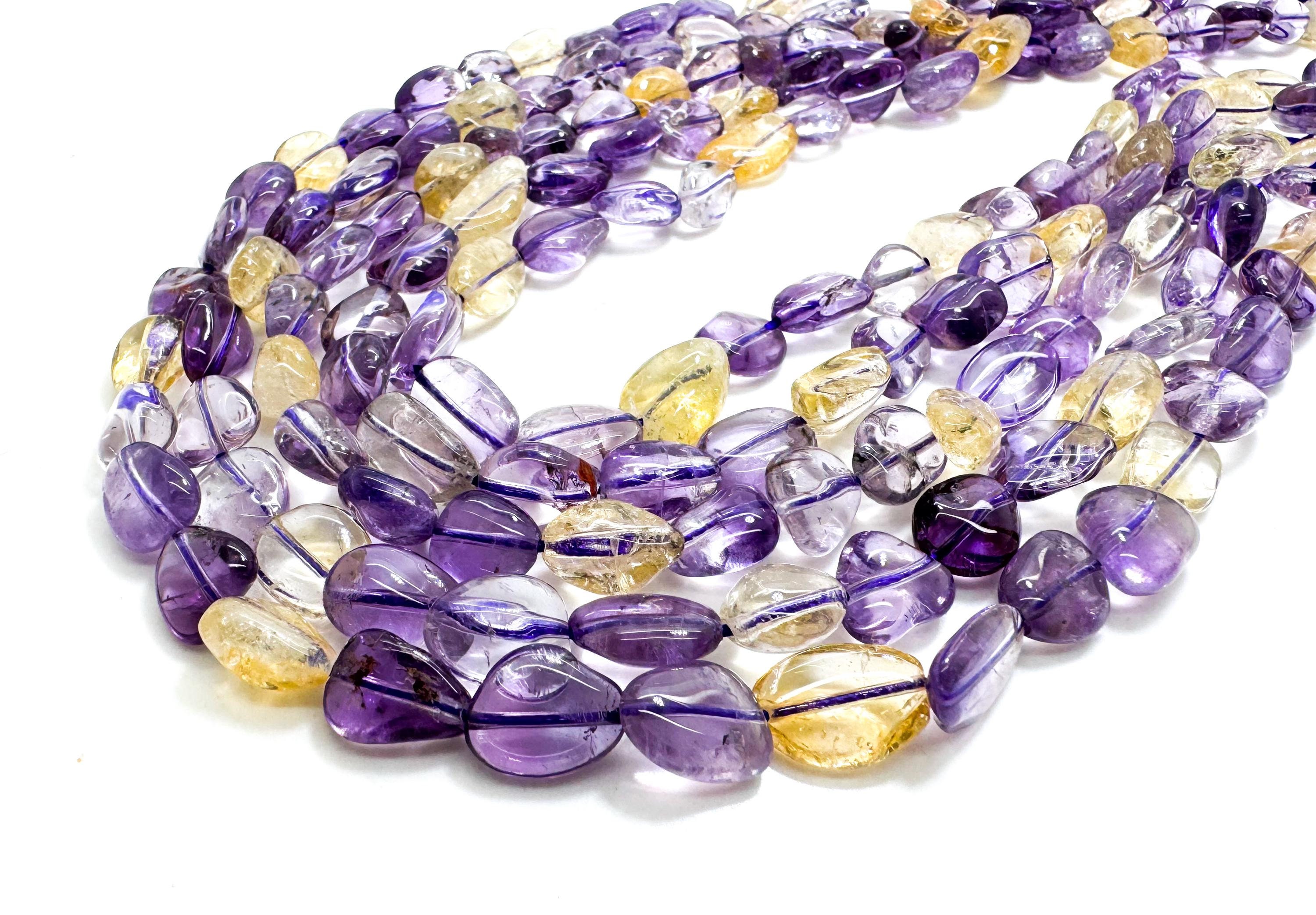Natural Ametrine Gemstone Beads: Polished Purple Yellow Nuggets