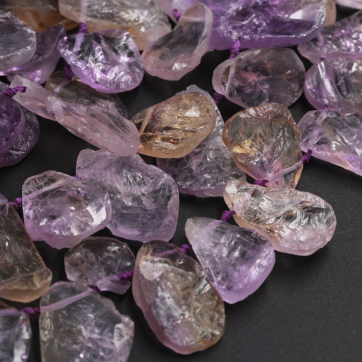 Natural Ametrine Teardrop Top Side Drilled Druzy Raw Rough Purple Amethyst Golden Citrine Freeform Teardrop Gemstone Beads 15.5" Strand