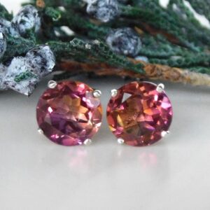 Ametrine 6 Or 8mm Stud Earrings: Sterling Silver, Unisex Jewelry Gift