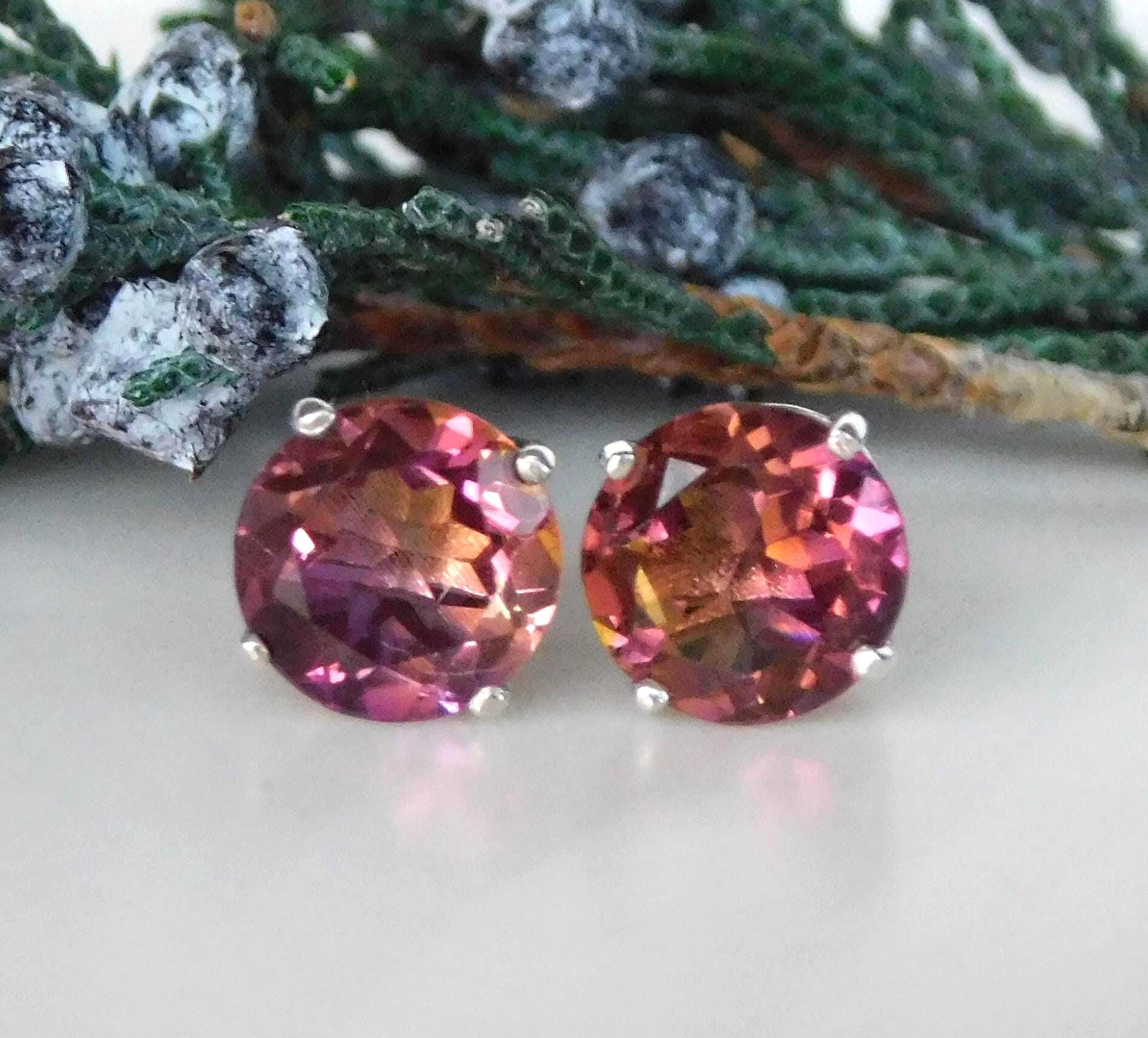Ametrine 6 Or 8mm Stud Earrings: Sterling Silver, Unisex Jewelry Gift